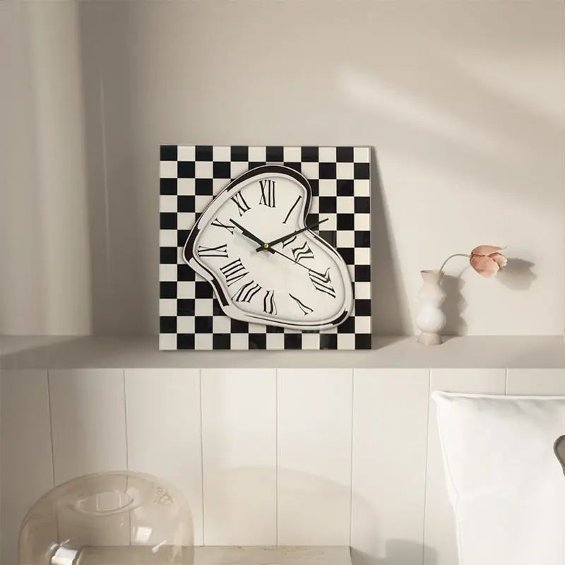 Square Plaid Checker Glass Wall Clock