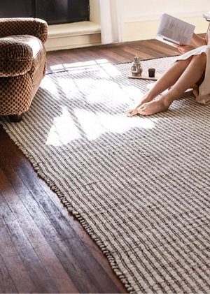 Japanese Studio Hand-Crafted Double-Sided Black Striped Area Rug [Exclusive]