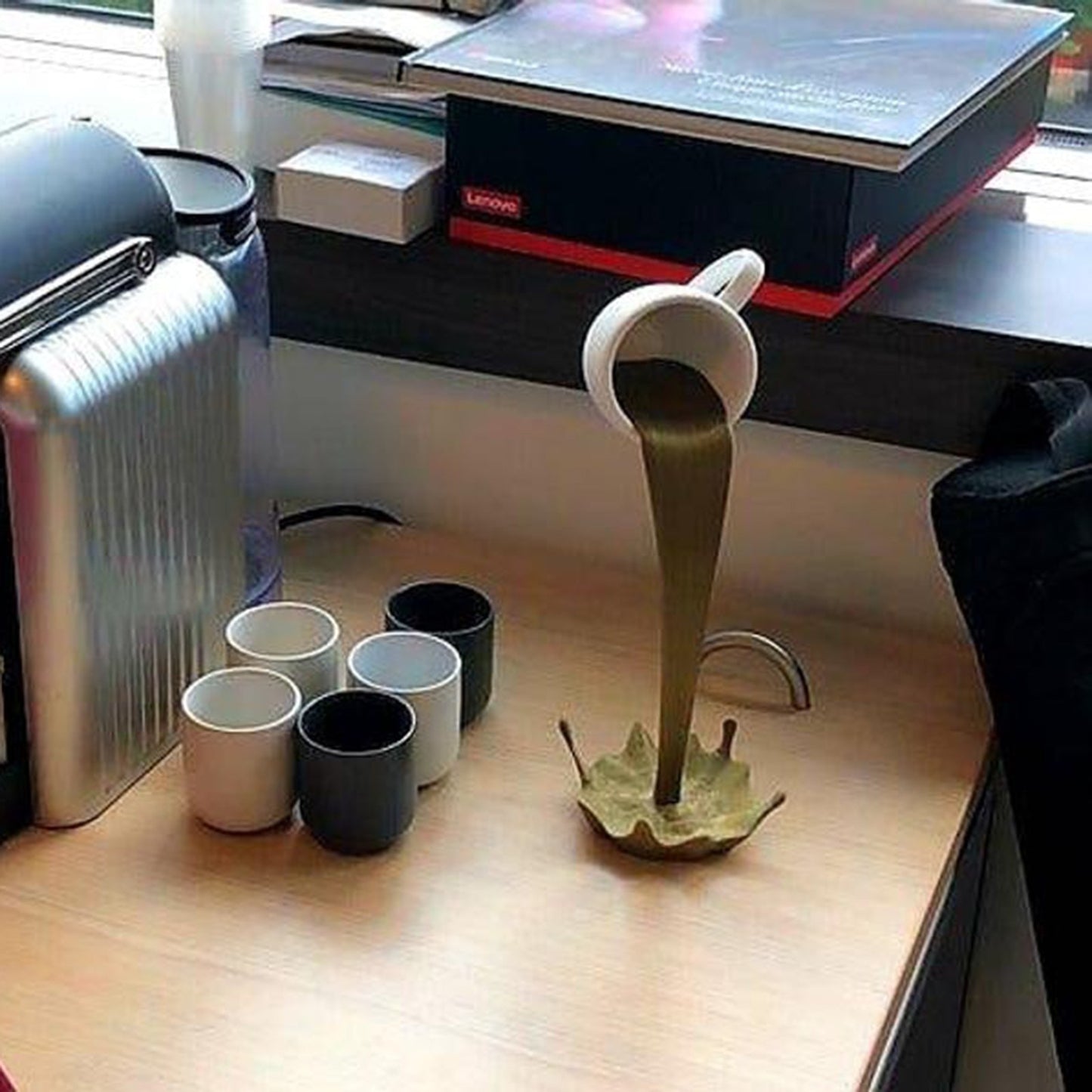Original Floating Spilling Coffee Cup Sculpture