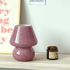 Lampe de table en verre rayé en forme de champignon