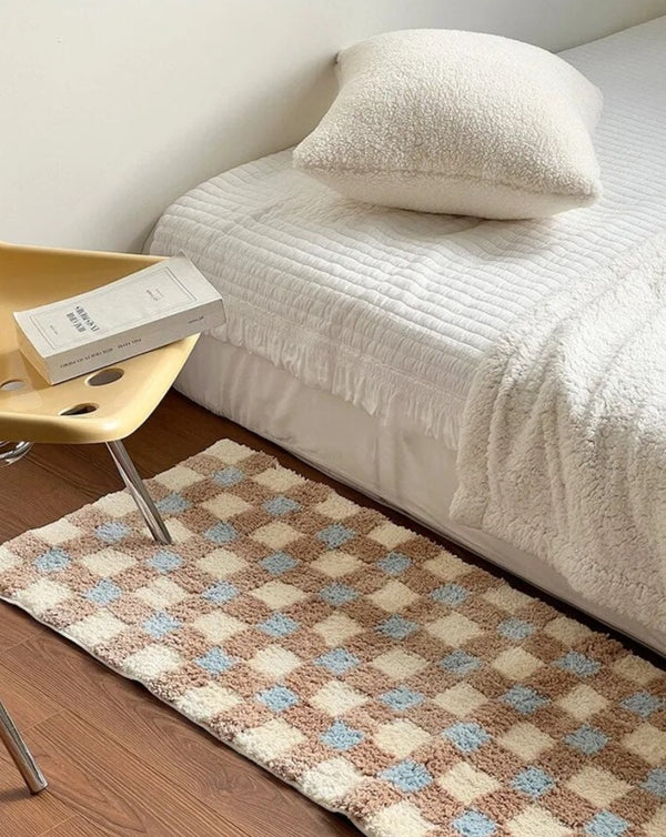 Pastel Tone Checkerboard Bedside Rug