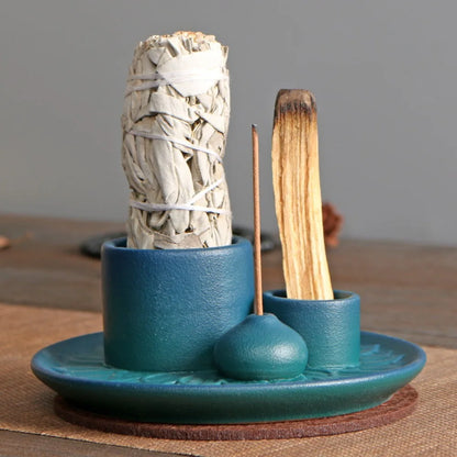 Rustic Ceramic Incense and Candle Holder