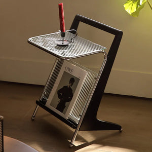 Yū Tokyo Japanese Style Solid Wood Handle Metal Frame Side Table