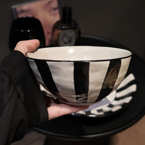 Black & White Striped Ceramic Plate