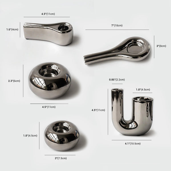 Versilberter geometrischer Kerzenhalter aus Keramik