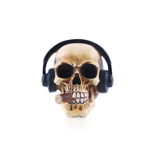 Smoking Skull with Headphone Sculpture