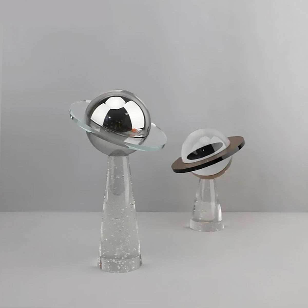 Solid Crystal Hand-Crafted Saturn Planet Sculpture with Stand