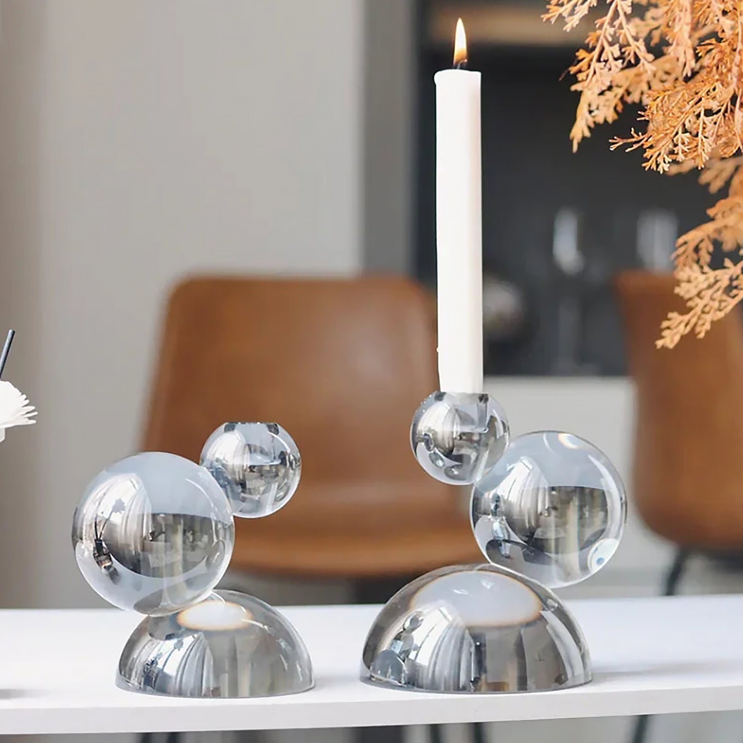 Stacked Ball Crystal Candle Holders