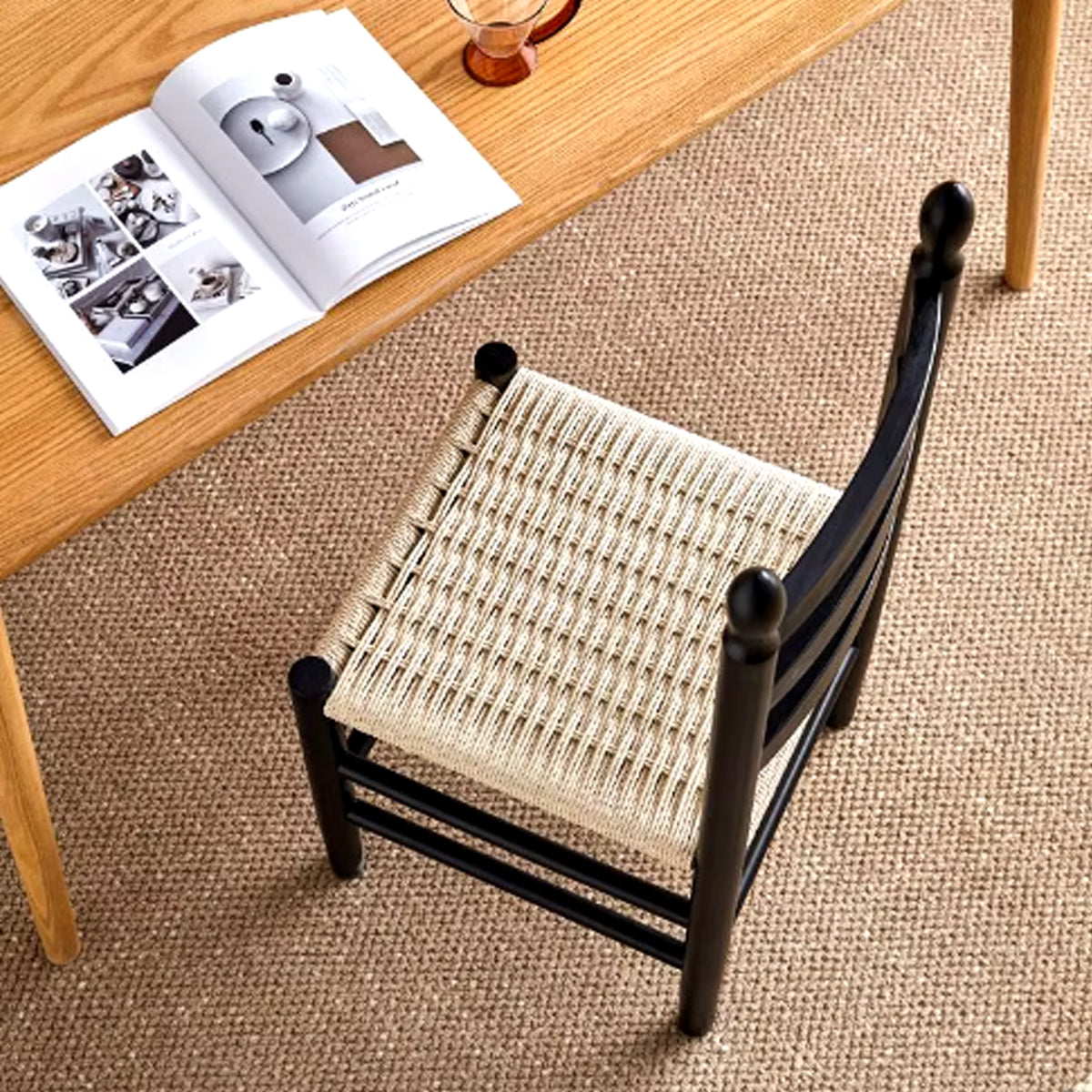 Vintage Japanese Solid Wood Rope Woven Chair