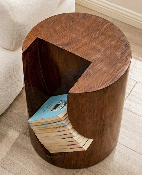 Vintage Sculptured Wooden Texture Bookcase Coffee Table Stool