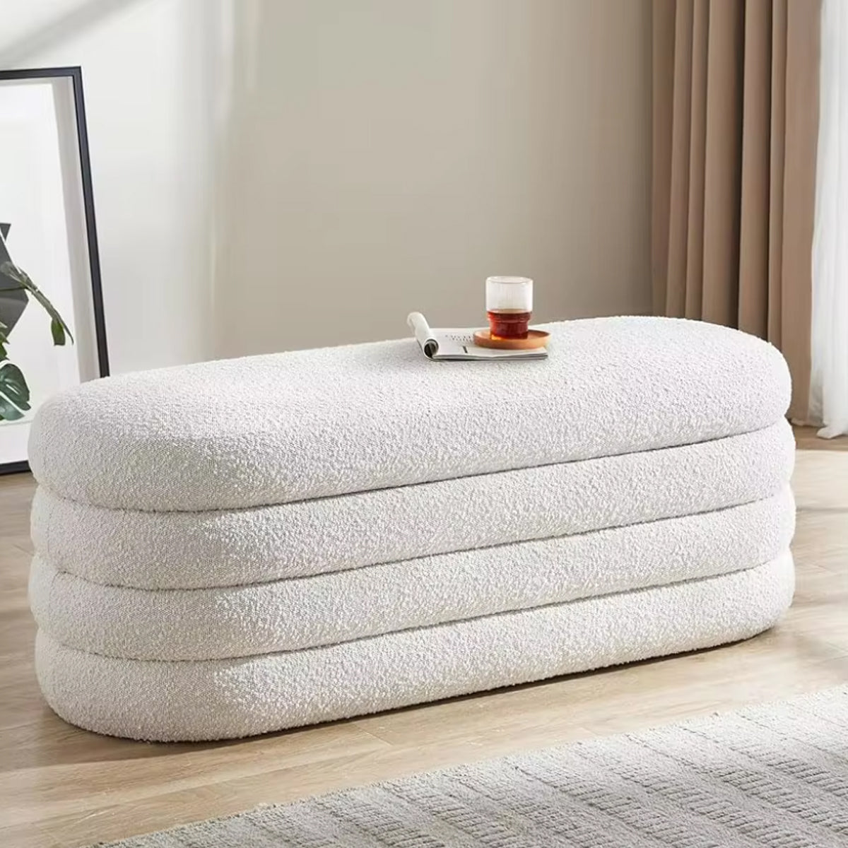 White Linen Cloud Ottoman Storage Bench