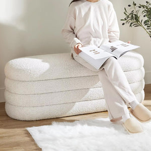 White Linen Cloud Ottoman Storage Bench
