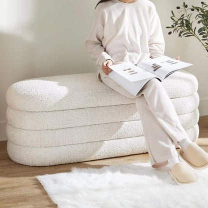 White Linen Cloud Ottoman Storage Bench