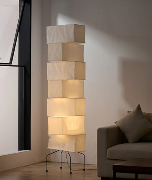 Lampadaire cube en papier de riz de style japonais Wabi-Sabi