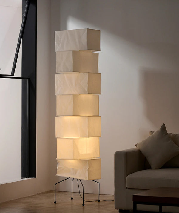 Lampadaire cube en papier de riz de style japonais Wabi-Sabi