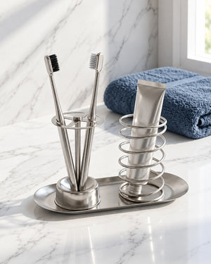 Stainless Steel Toothbrush & Toothpaste Holder Tray