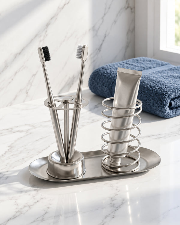 Stainless Steel Toothbrush & Toothpaste Holder Tray