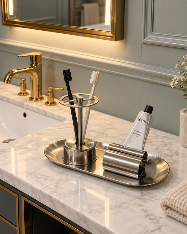 Stainless Steel Toothbrush & Toothpaste Holder Tray