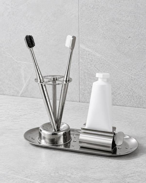 Stainless Steel Toothbrush & Toothpaste Holder Tray