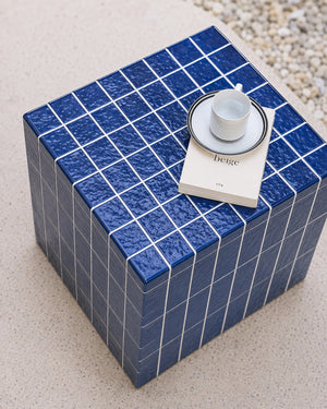 XIWO Blue Tile Mosaic Cube Side Table