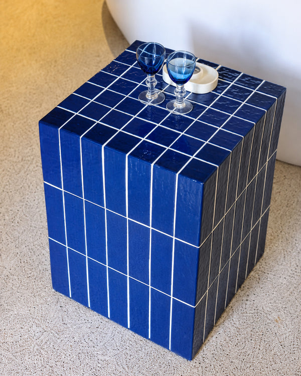 XIWO Blue Tile Mosaic Cube Side Table