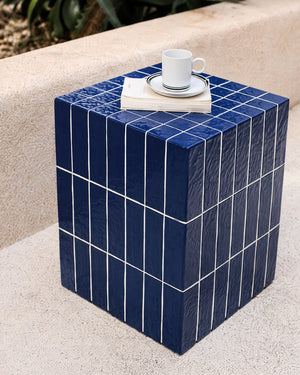 XIWO Blue Tile Mosaic Cube Side Table