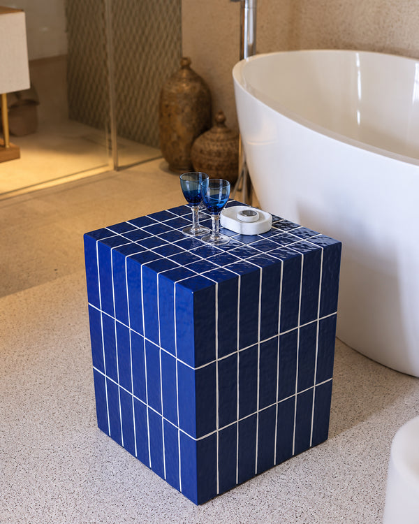 XIWO Blue Tile Mosaic Cube Side Table