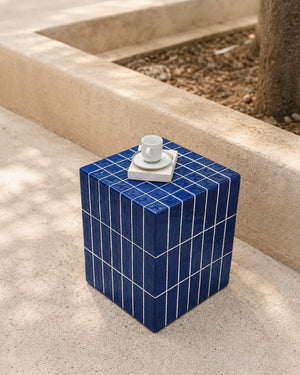 XIWO Blue Tile Mosaic Cube Side Table