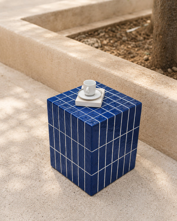 XIWO Blue Tile Mosaic Cube Side Table