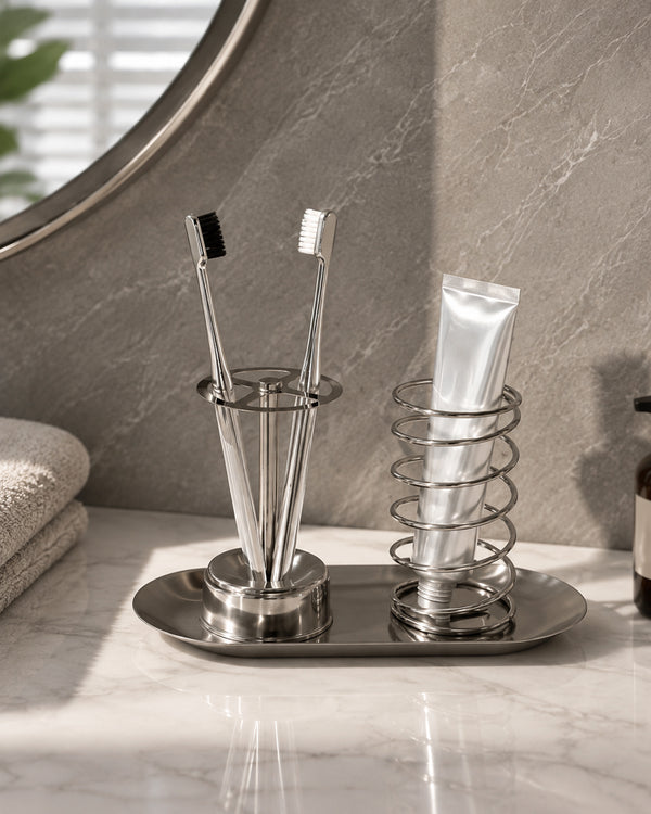 Stainless Steel Toothbrush & Toothpaste Holder Tray