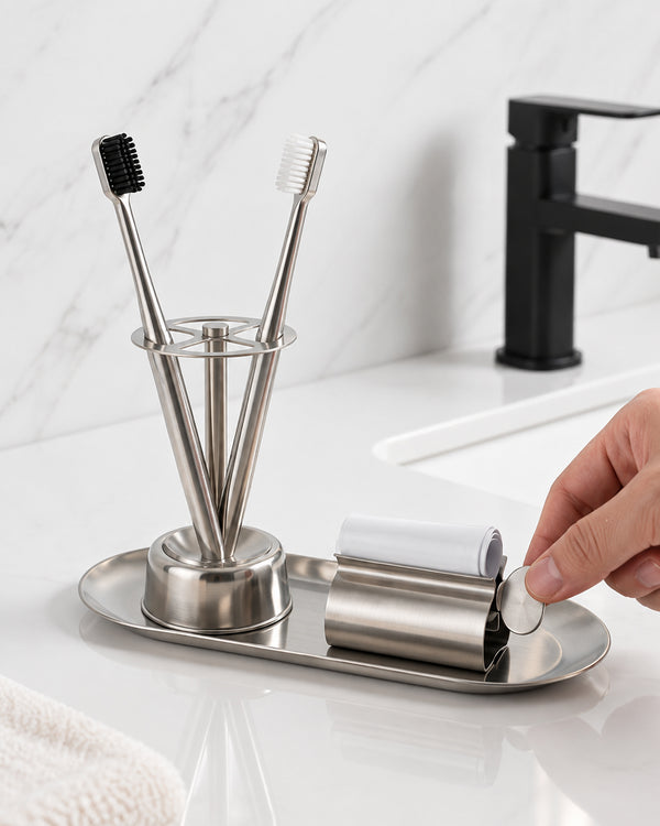 Stainless Steel Toothbrush & Toothpaste Holder Tray