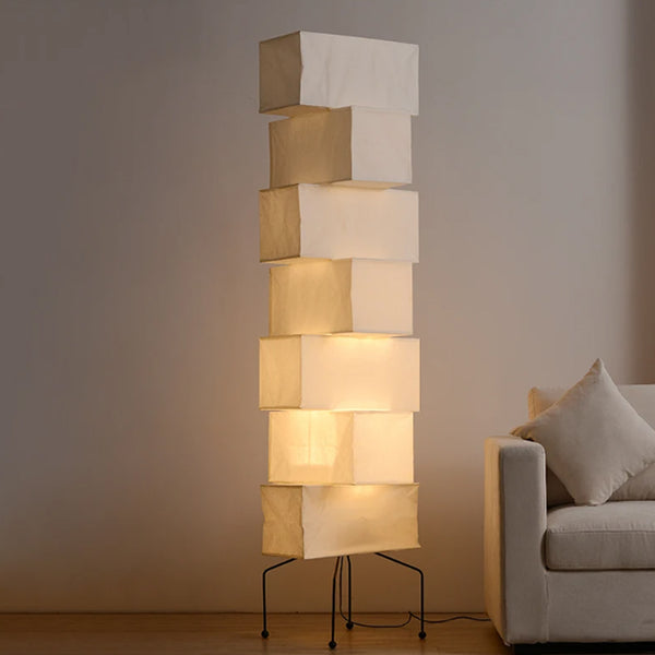 Lampadaire cube en papier de riz de style japonais Wabi-Sabi