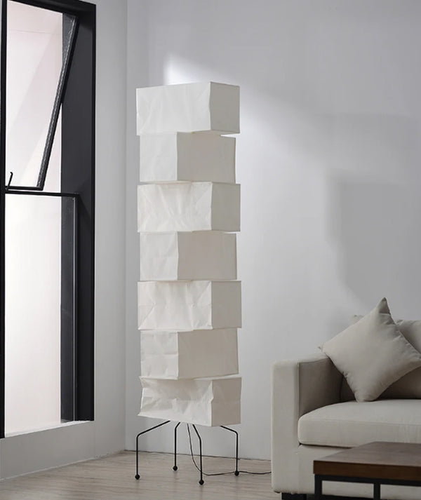 Lampadaire cube en papier de riz de style japonais Wabi-Sabi