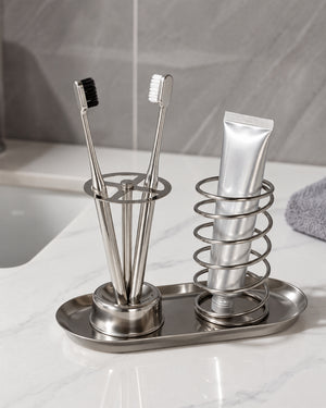 Stainless Steel Toothbrush & Toothpaste Holder Tray