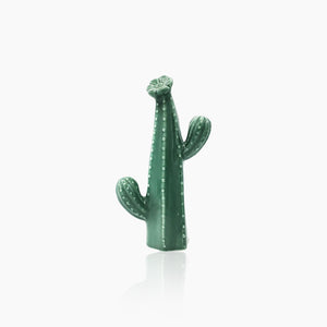 Escultura de cactus de cerámica verde hecha a mano