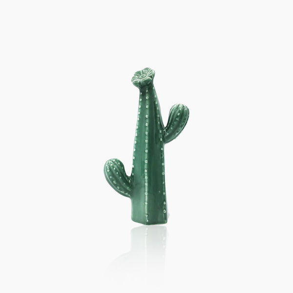Escultura de cactus de cerámica verde hecha a mano