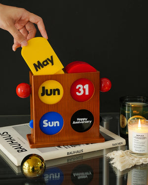 Easy Good Bauhaus Vintage  Cherrywood Perpetual Desk Calendar