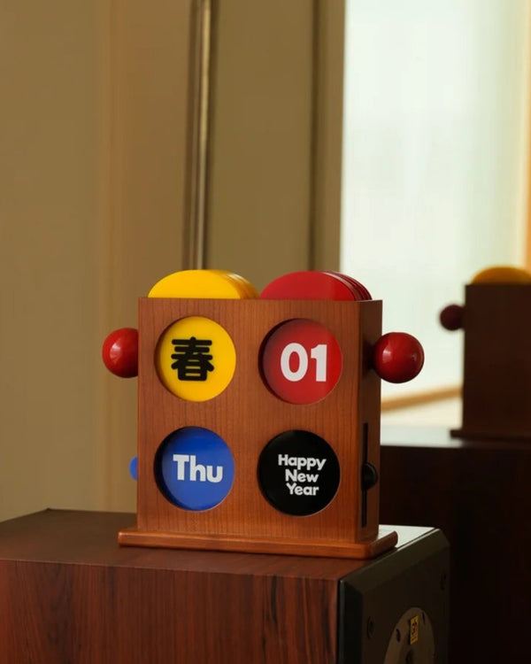 Easy Good Bauhaus Vintage  Cherrywood Perpetual Desk Calendar