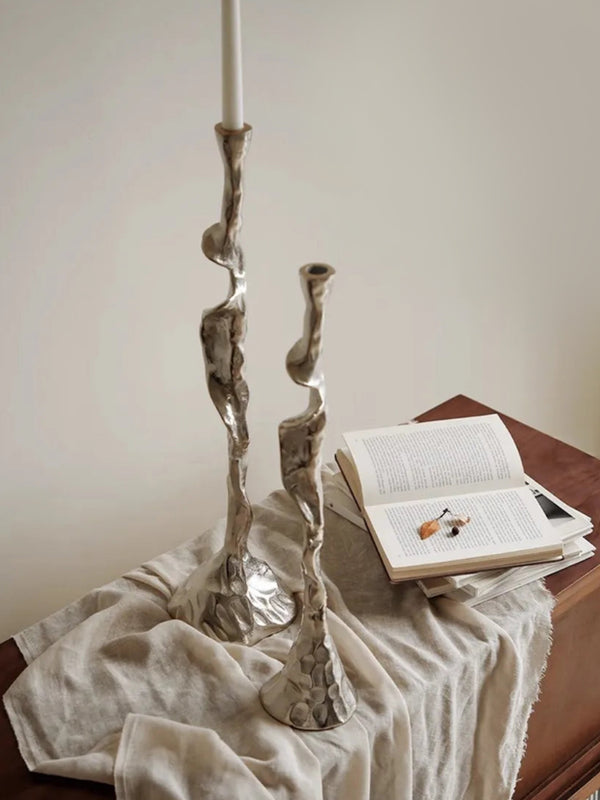 French Retro Carved Alloy Candlestick Holder