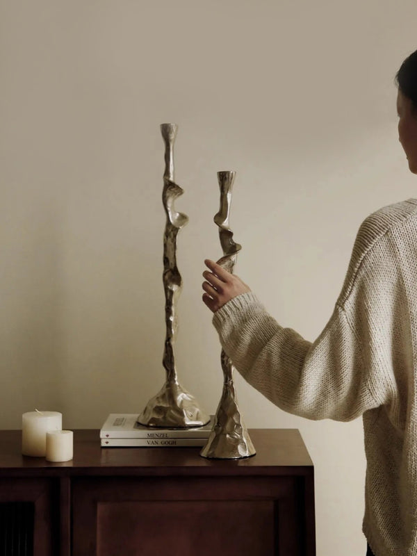 French Retro Carved Alloy Candlestick Holder