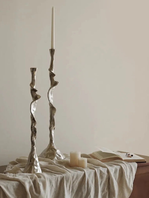 French Retro Carved Alloy Candlestick Holder