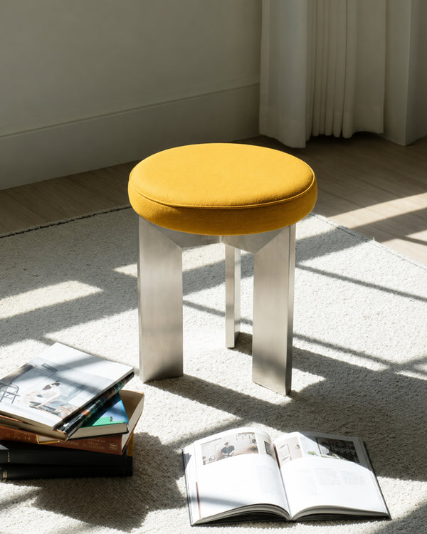 UOSU Linen-Top Stainless Steel Leg Accent Stool