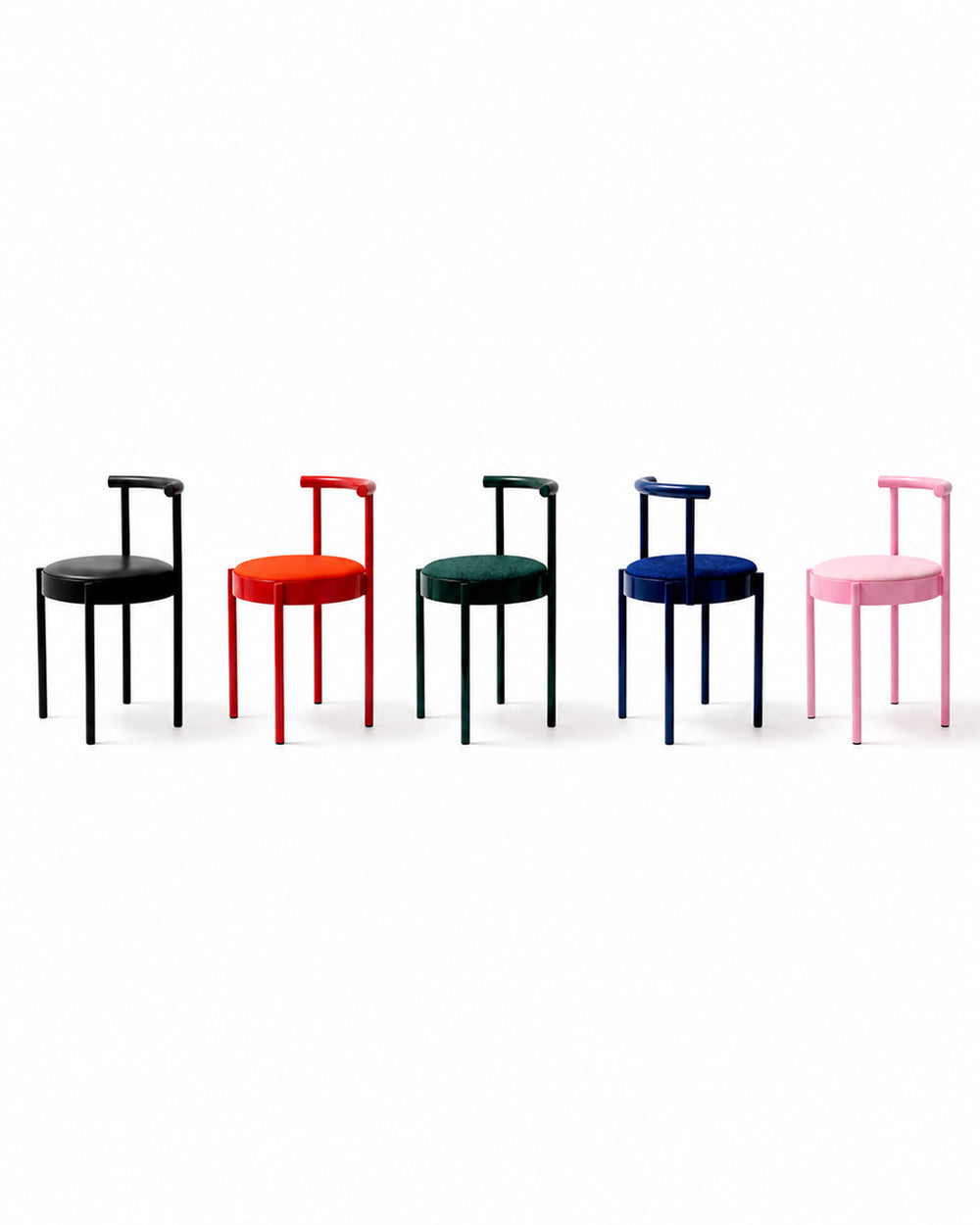 Silla redonda de color con patas de metal de estilo moderno de mediados de siglo