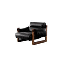 Vintage Solid Wood Vegan Leather Wide Seat Lounge Chair