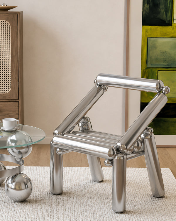 Tubular Stainless Steel Slat Stool Armchair