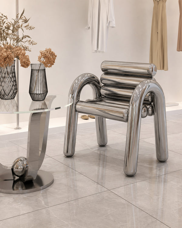 Tubular Stainless Steel Slat Stool Armchair