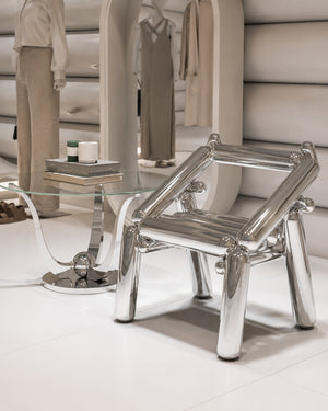 Tubular Stainless Steel Slat Stool Armchair