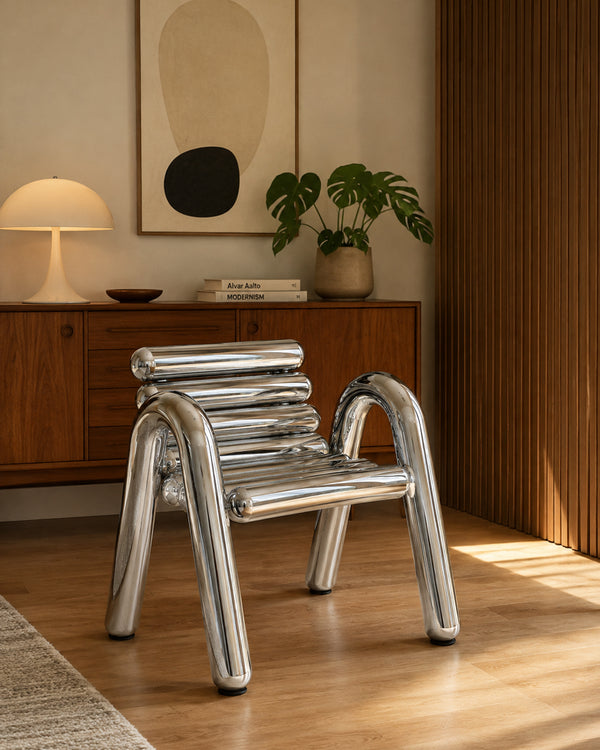 Tubular Stainless Steel Slat Stool Armchair