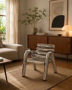 Tubular Stainless Steel Slat Stool Armchair