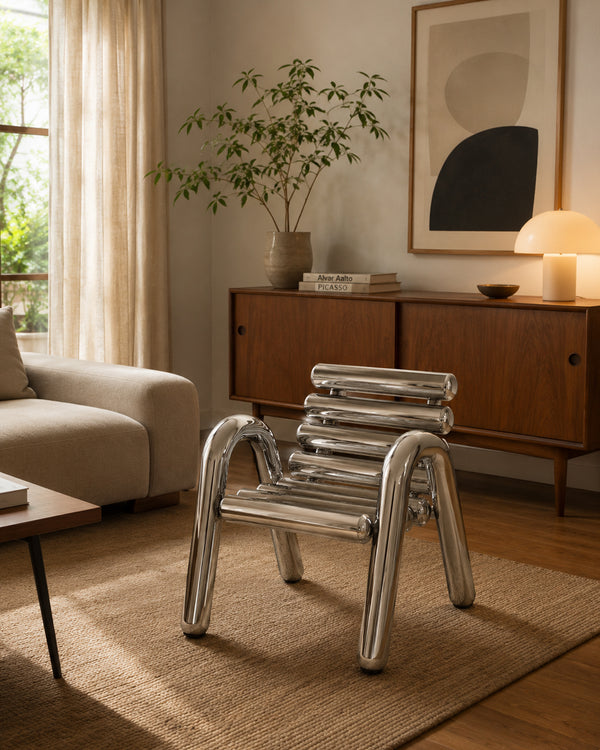 Tubular Stainless Steel Slat Stool Armchair